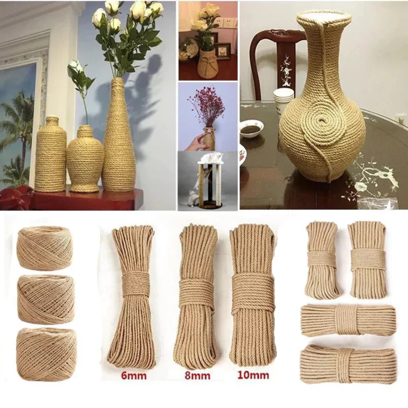 

15m Jute Rope for Cats Scratching Post Toys Making DIY Flower Vase Meal Pad Placemat Household Art & Craft Cat Toy 6mm 8mm 10mm