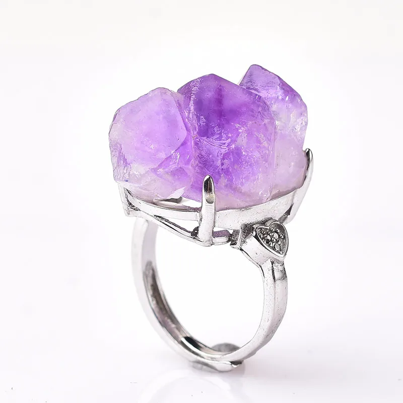 

1PC Fashion Simple Natural Amethyst Cluster Ring Mineral Jewelry Ornaments Wedding Gifts Souvenir Healing Decoration Adjustable