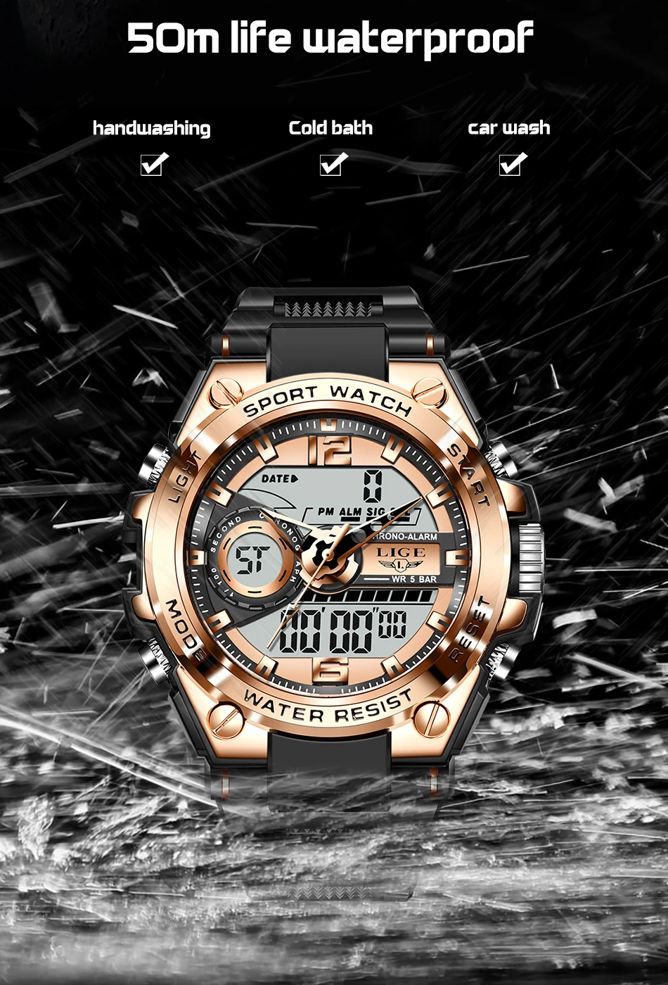 LIGE Digital Men Military Watch 50m Waterproof Wristwatch LED Quartz Clock Sport Watch Male Big Watches Men Relogios Masculino