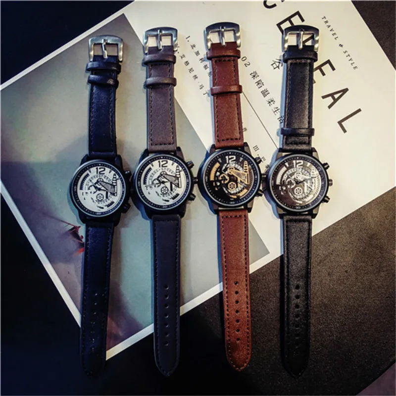 

2021 Army Watches Men's Mechanical Style Leather Waterproof Quartz Watch High School Students Mens Watches Top Brand Luxury saat
