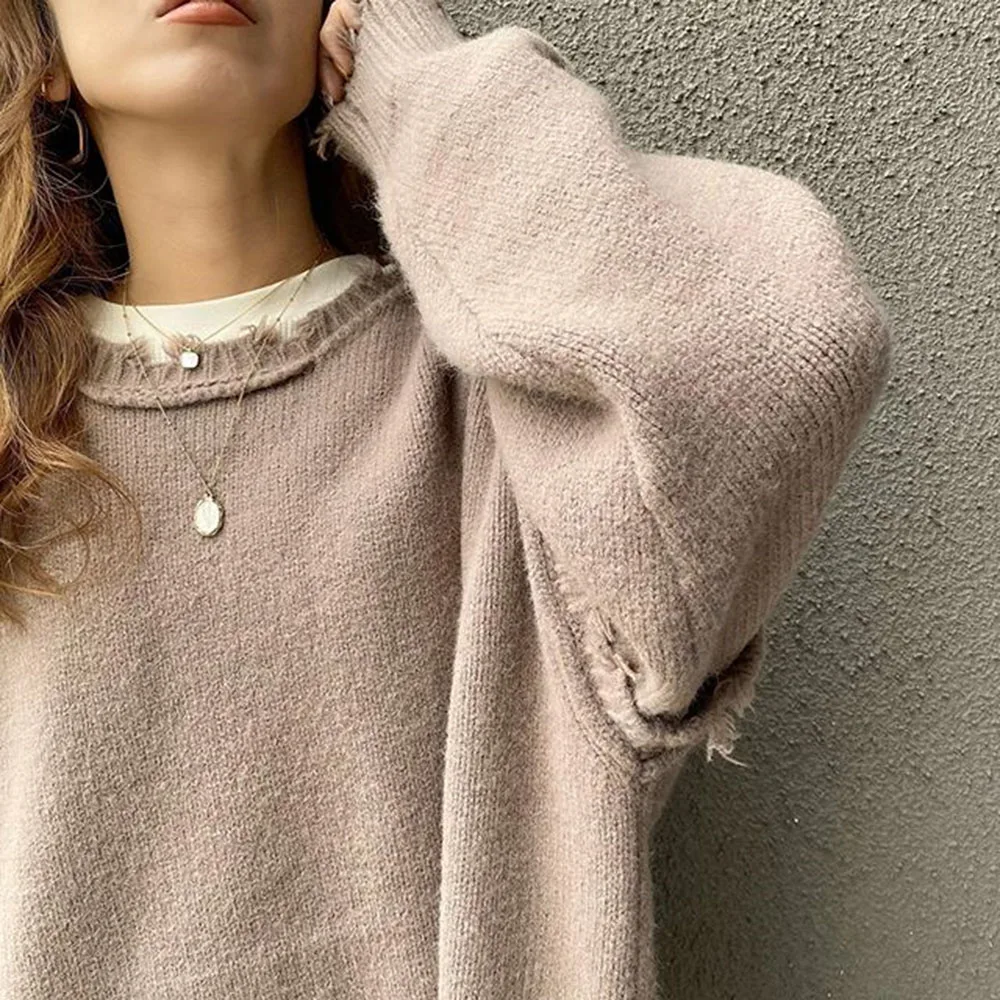 Свитер женский повседневный Свободный пуловер с длинным рукавом в японском и