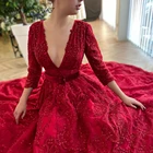 Бордовое вечернее платье с глубоким V-образным вырезом, блестящее женское официальное платье с рукавом три четверти, бальное платье для вечеринки