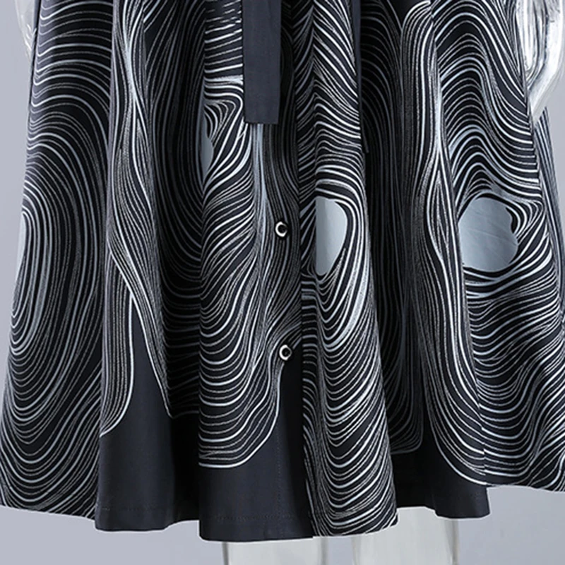 

CHICEVER Vintage Dress For Women Lapel Long Sleeve High Waist Sashes Oversized Loose Ruched Dresses Female 2021 Spring Clothing