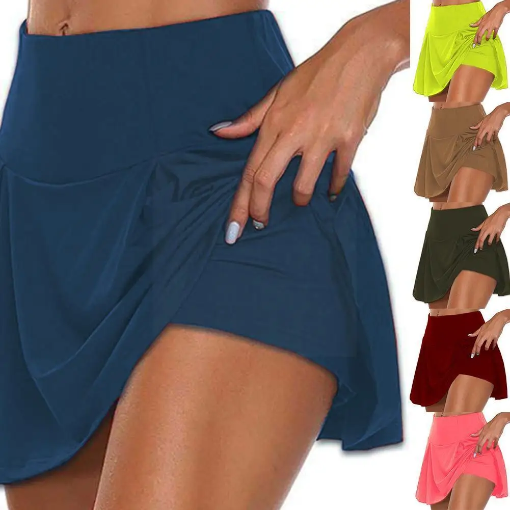 

Summer Ladies High Waist Short Skirt Seaside Wind Pure Running Golf Outdoor Color Skirt Skirt Skirt Short Tennis Fitness D0o6