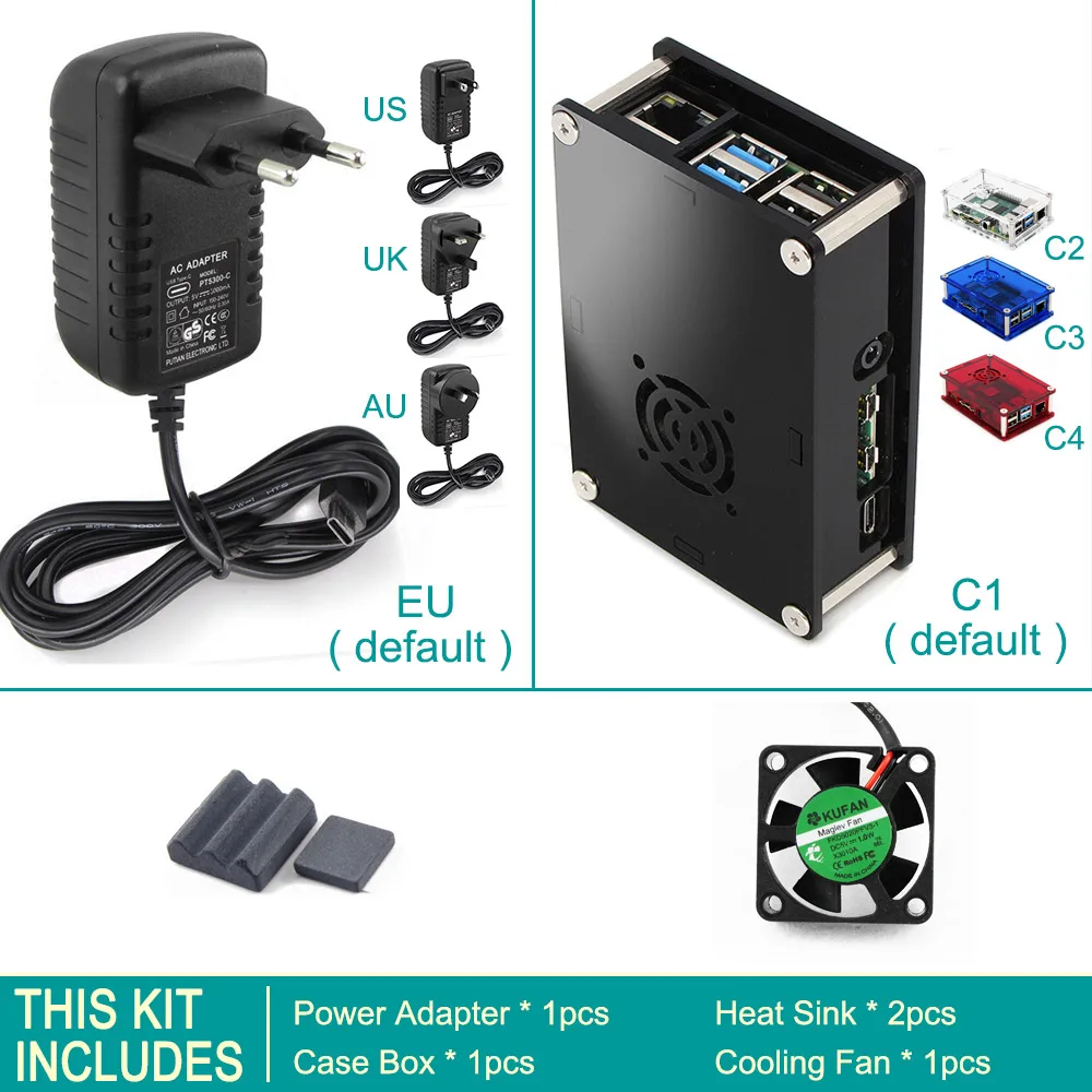 kit 2 Raspberry PI 4 адаптер питания PI 4B Модель B 5V3A 5 V/3A 3000mA usb type-C зарядное устройство блок питания Блок питания выключатель питания - Цвет: kit 2