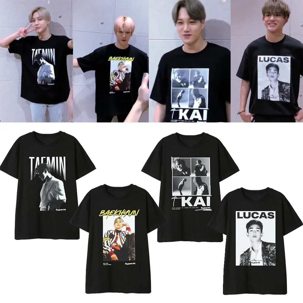 Новая корейская мода Kpop SuperM альбом рубашки хип-хоп Повседневная Свободная одежда