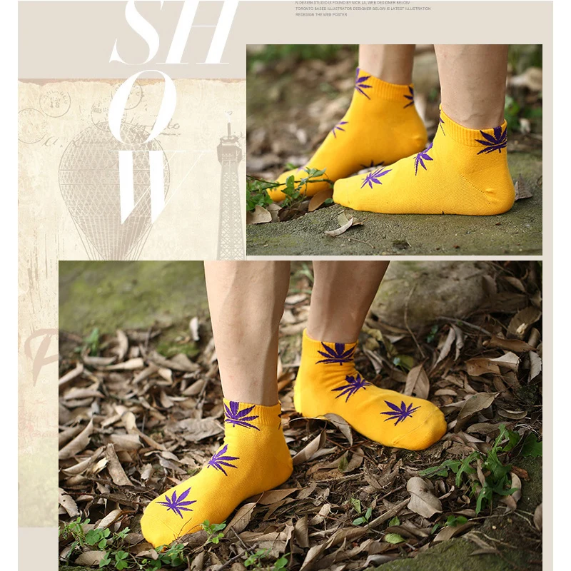 Носки мужские с кленовыми листьями хлопок короткие носки-трубы для скейтборда