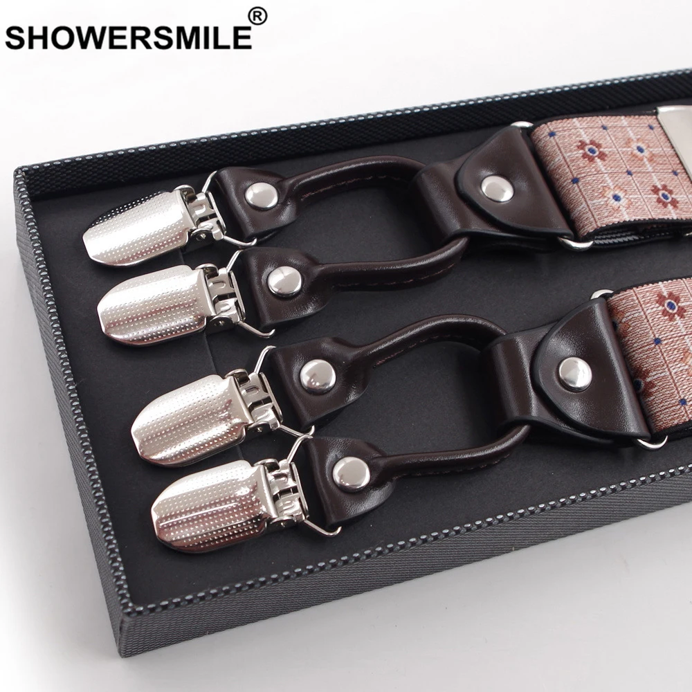 Бренд SHOWERSMILE Эластичные подтяжки для взрослых мужские с 6 зажимами клетчатый