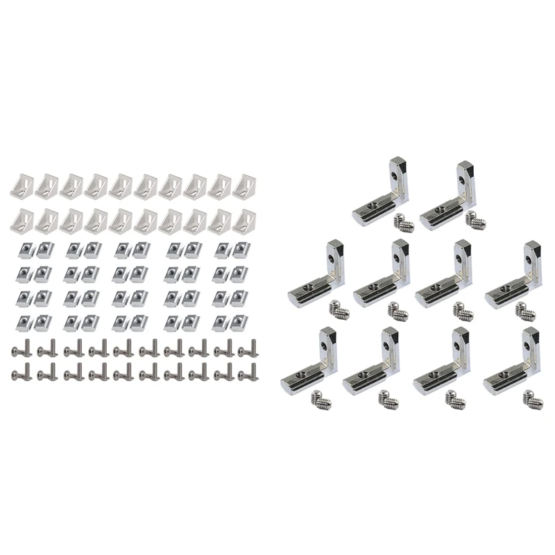 

100Pcs 2020 Series Aluminum Profile Connector Set & 20Pcs T Slot L-Shape Interior Inside Corner Connector