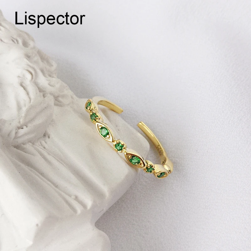 

Lispector 925 Sterling Silver Korean Green Zircon Slim Rings for Women Minimalist Shiny Eyes Ring Party Female Jewelry Gifts