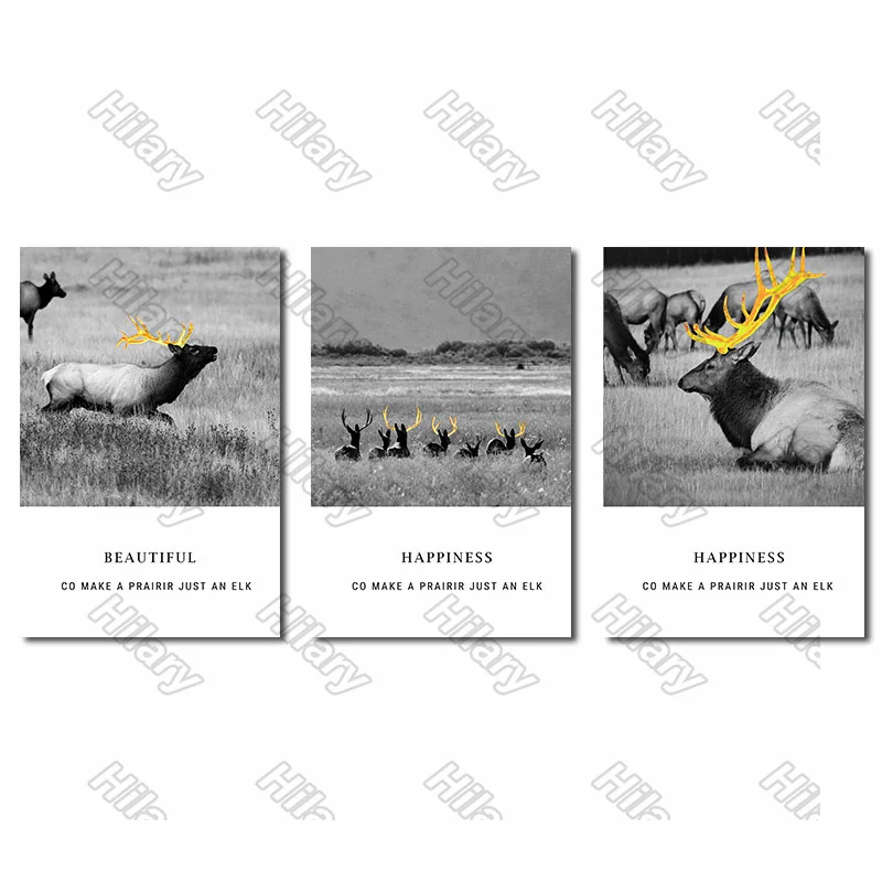 

Posters Plants Grey Animals Canvas Painting Posters and Prints Wall Art Pictures for Living Room and Bedroom Frameless 3Pcs