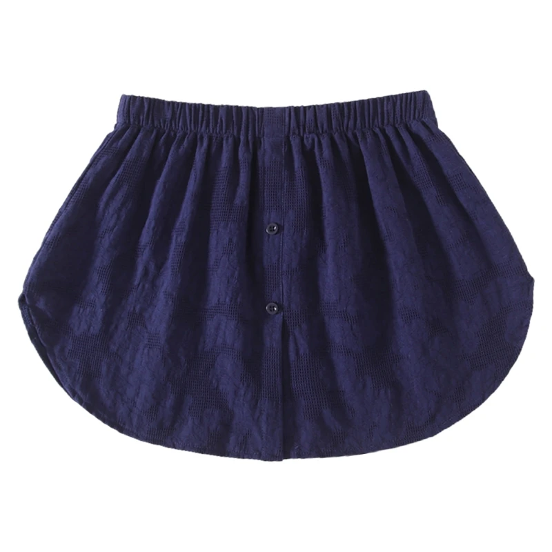 

Women Deep Blue Faux Top Lower Sweep Skirt Plaid Grid Jacquard Pattern A-Line Button False Hem Layering Detachable Blouse