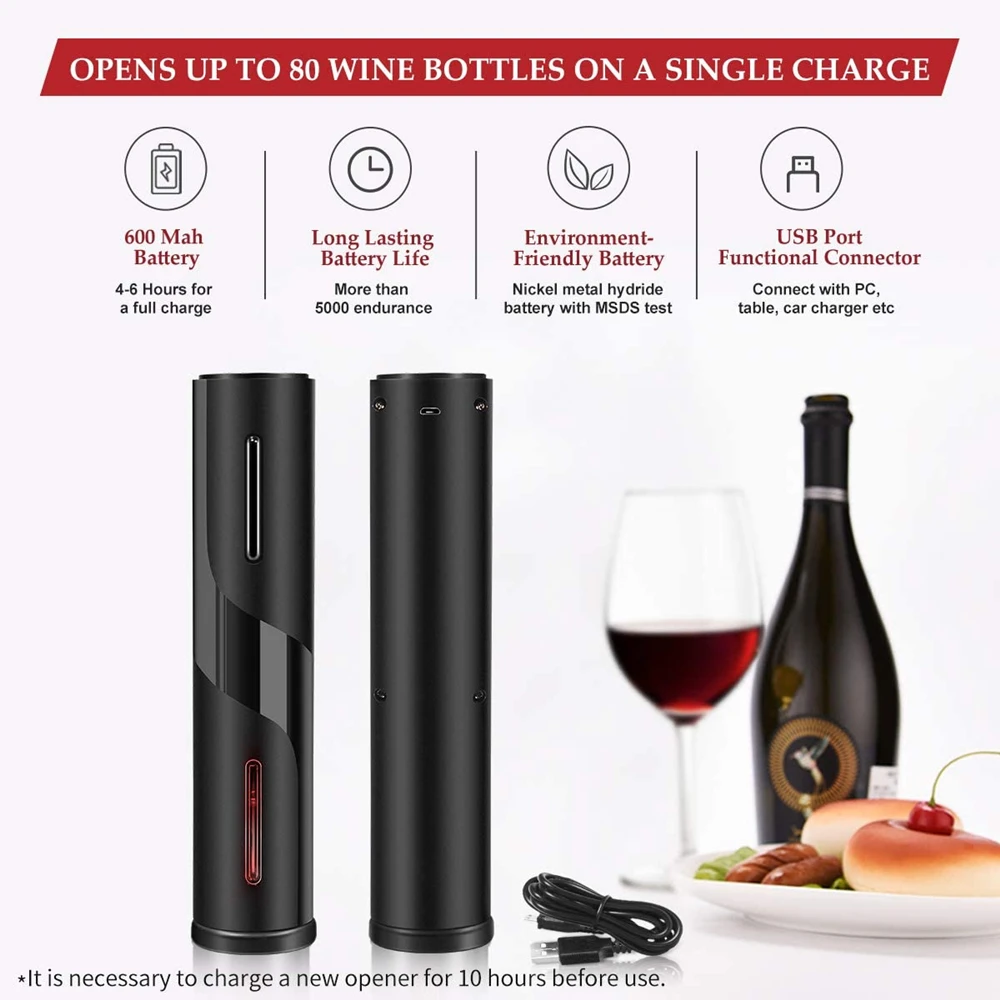 

Electric Wine Corkscrew USB Charging Automatic Red Wine Bottle Opener with Foil Cutter Gifts for Wine Lovers Kitchen Accessories