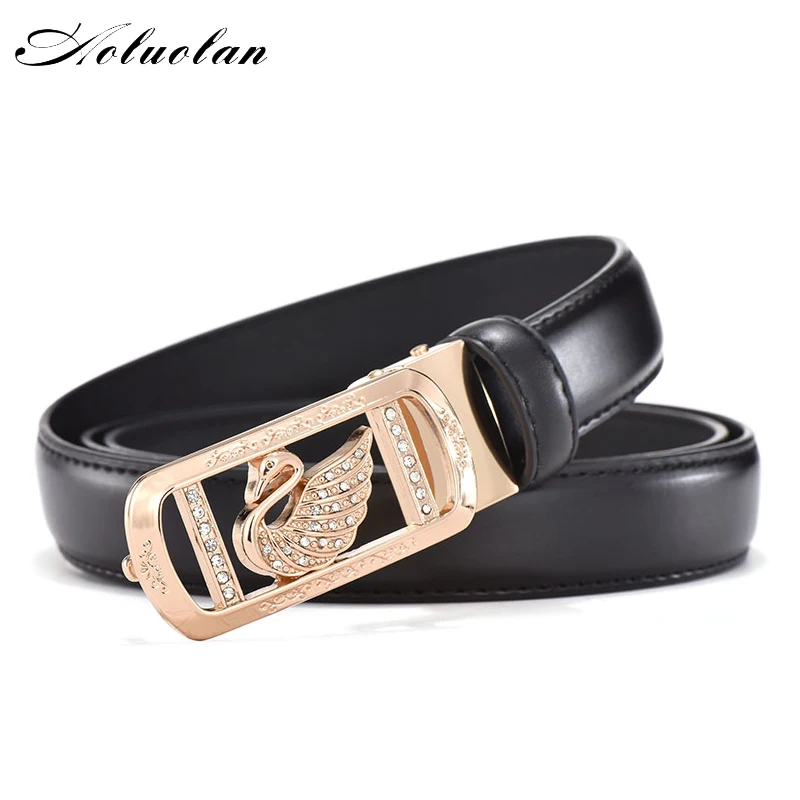 Aoluolan Designer Belt Waist Female For Women Dress Belt Smooth Buckle Belts width 2.3cm high quality diamond Gold Buckle