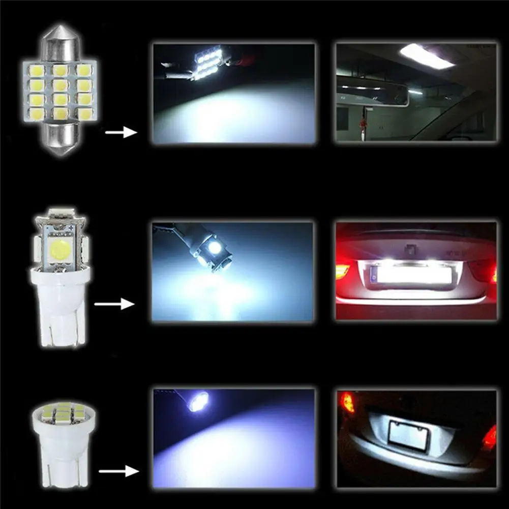 

13 PCS Car White LED Lights Kit For Car Dome Lnterior License Plate Lamps Set Light Beam Motorcycle Bike Boats Other Vchicles