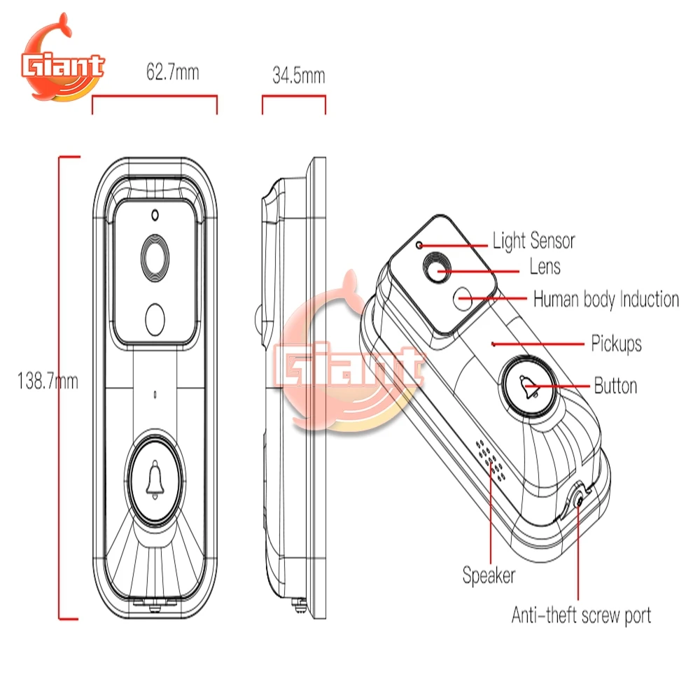 

Smart Wireless Door bell WiFi Doorbell B60 1080P Wireless Bell HD Video Intercom Infrared Night Vision for iOS Android iPhone