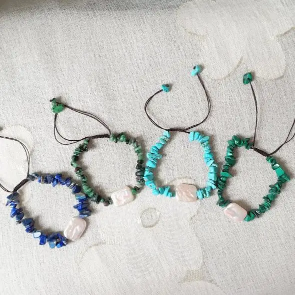 

Новые браслеты из натурального пресноводного жемчуга, барочный жемчуг, очаровательные Ретро браслеты с рейками, Лазуритом, малахатным бирю...