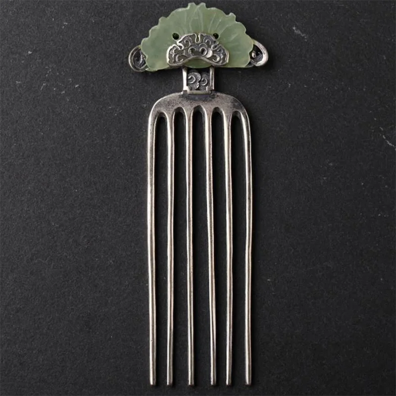 

New designer original comb hairpin Thai silver jewelry Chinese retro inlaid jade luxury charm ladies