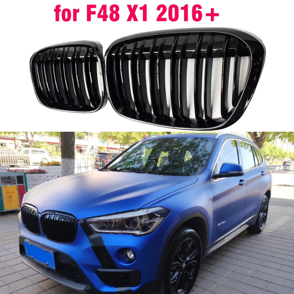 Черный глянец переднего бампера почек гриль решетки для BMW X1 F48 F49 2016 2017 2018 2019 2020