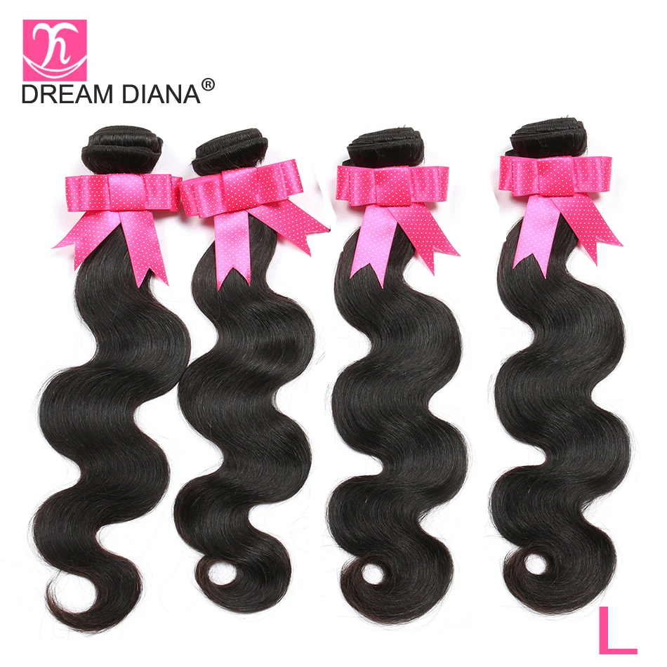 DreamDiana Малазийская волна тела 4 пучка s натуральный черный 8 &quot 30&quot L Remy пучки