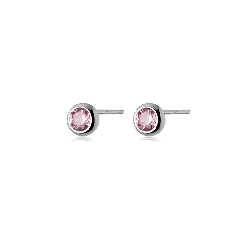 

JuneLeaf Real 925 Sterling Silver Pink Blue Zircon Round Mini Small Stud Earrings For Women Student Teen Life Fashion Jewelry