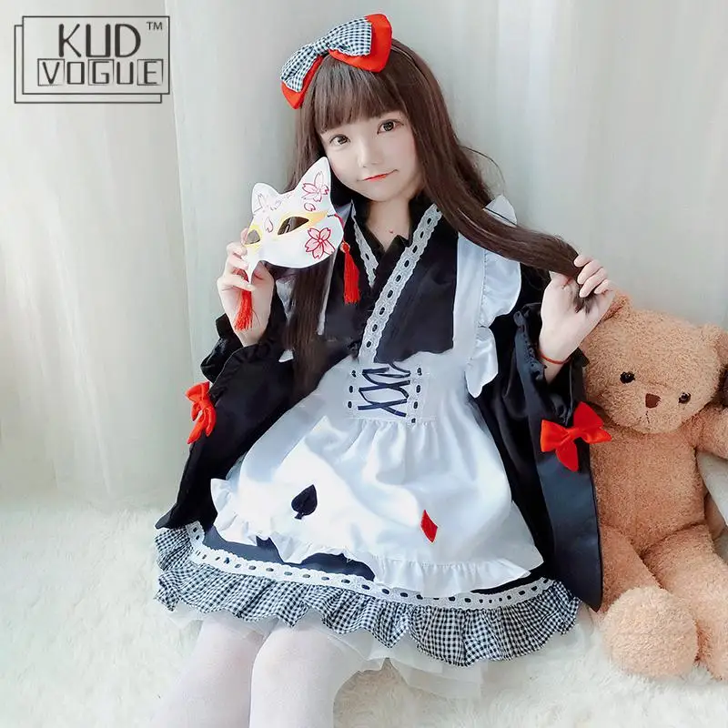 Кимоно, японское платье лолиты для девочек, Kawaii, аниме, вечерние платья горничной, Милая женская одежда, костюм ведьмы, костюм для косплея