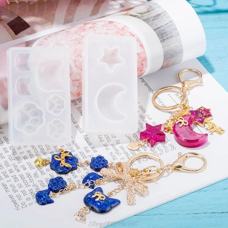 3 шт DIY Звезда Луна кошка следы Любовь Сердце Силиконовые смолы формы ювелирные