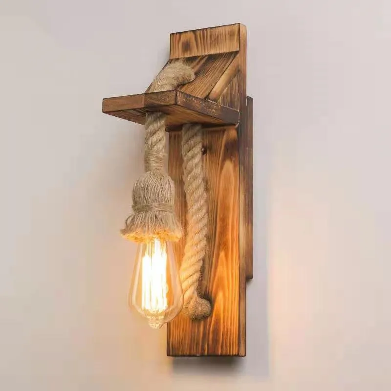 

Artpad American LOFT Industrial Retro Wall Lamp E27 wood LED Corridor Balcony Light for Indoor Fixtures wooden base