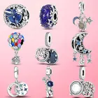 Серебро 925 пробы, сверкающие Асимметричные бусины-подвески со звездой, Галактикой, поездкой, астронавтом, подходят для изготовления оригинальных браслетов Pandora, ювелирных изделий