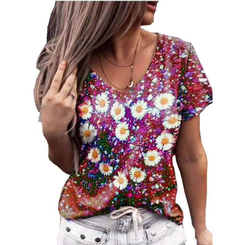 

Summer New Solid Color T Shirt Women's V Neck Casual Loose Fashion Short Sleeved Top Plus Size Clothing Blusa Summer 510730