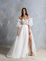 fashion off the shoulder sleeveless white a line boat neck exquisite wedding dresses for bride jersey bridal gowns zipper back