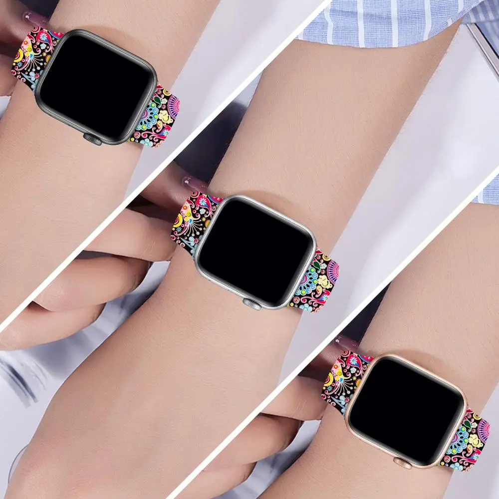 Силиконовый ремешок с принтом для apple watch 5 4 40 мм 44 iwatch 38 браслет из мягкой резины 3 2