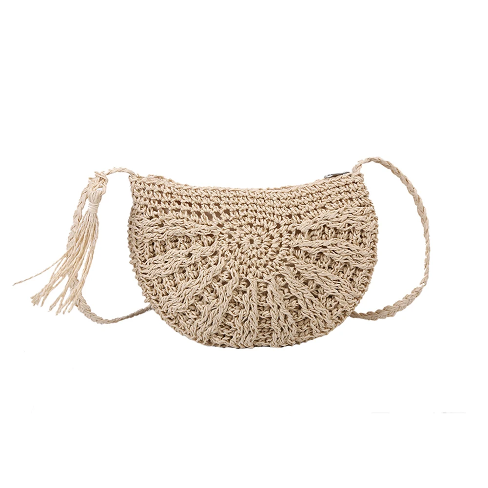 

Summer Semicircle Straw Crossbody Bags for Women Handmade Straw Rope Woven Boho Bag Female Summer Beach Holiday Crossbody Purse