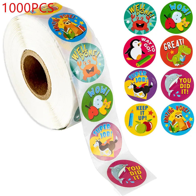 

500pcs Reward Stickers Encouragement Sticker Roll for Kids Motivational Stickers with Cute Animals for Students Teachers