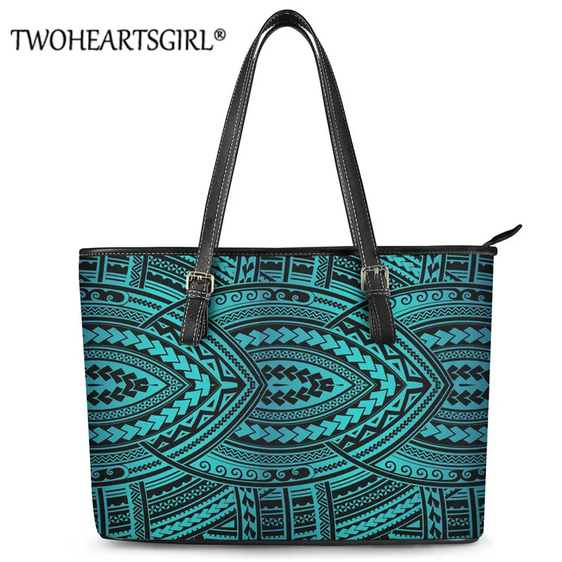 

Twoheartsgirl Polynesian Tribe Pattern Handbag Luxury Large Leather Shoulder Bags for Women Stylish Shoulder Tote Bag Bolsa
