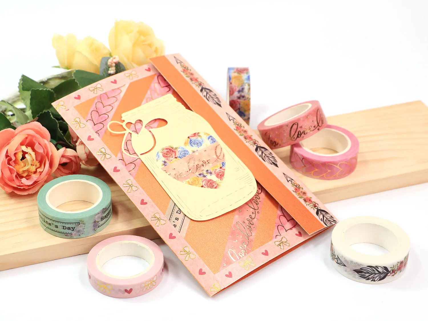

NEW 1PC Decorative Hearts and Flowers Valentine's day Washi Tapes Set Japanese Paper Scrapbooking Masking Tape Cute Stationery