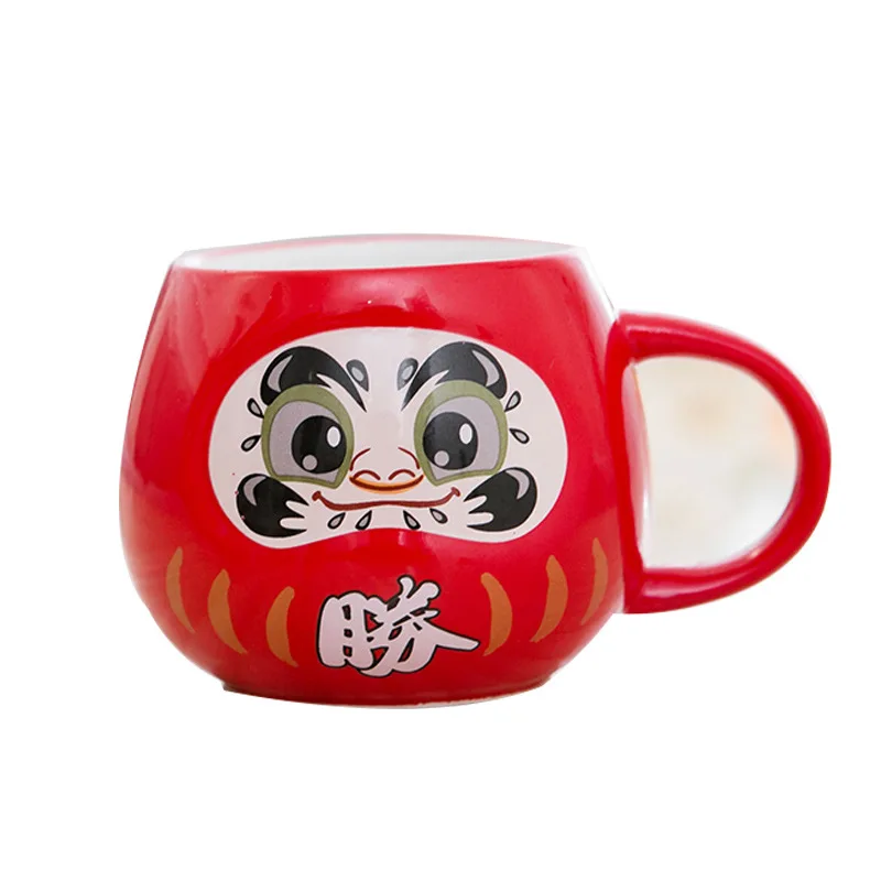 

Creative Japanese Dharma Water Cup Household Red Black Ceramic Coffee Cup with Handle Office Drinking Happiness Mug