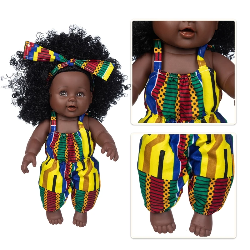 

Grid Suit 30cm African baby dolls silicone viny 8inch Reborn baby poupee boneca baby soft toy children gift