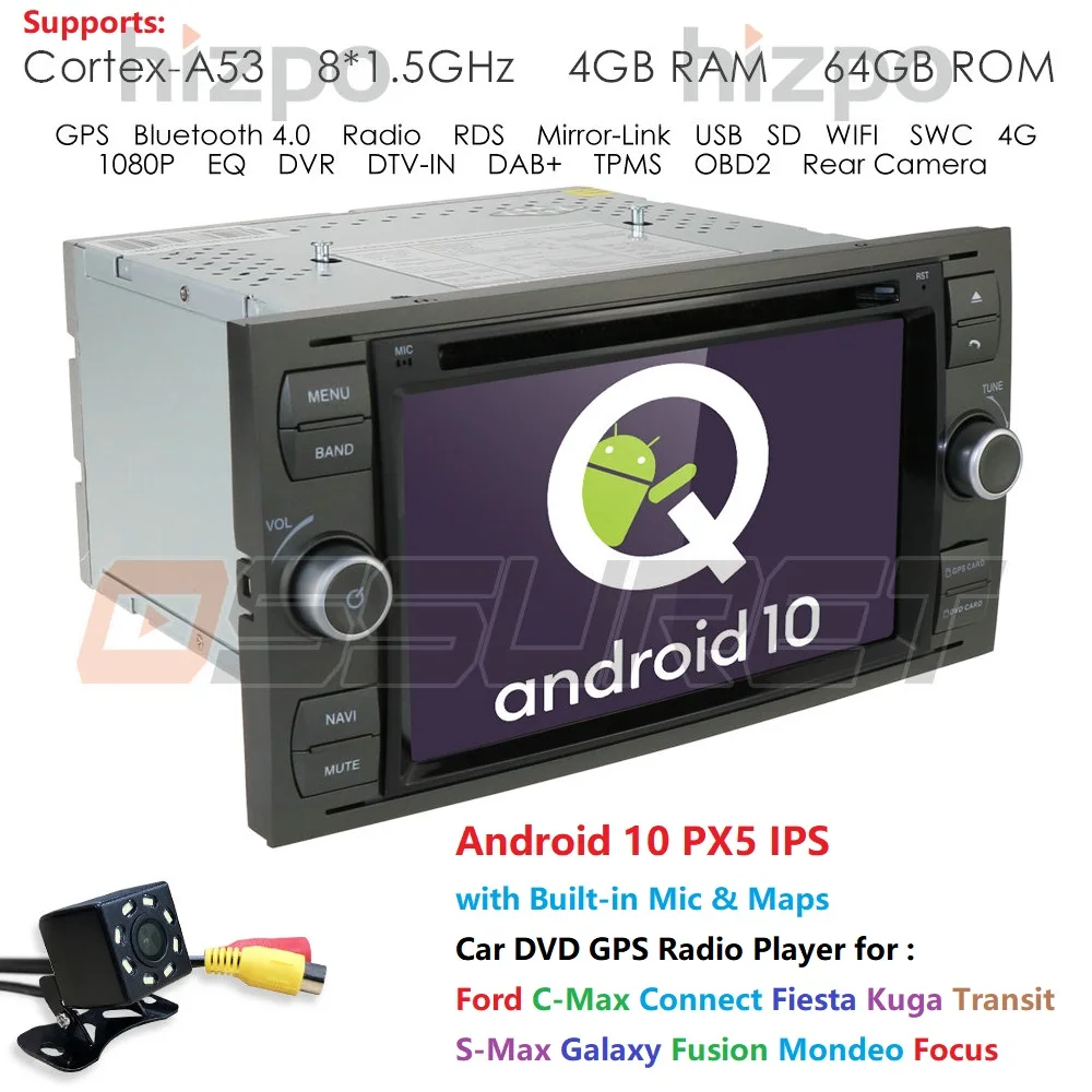 online 2 Din Dsp Ips Carro Dvd Player Android10 Gps No Traço Para Ford Trânsito Foco Conectar S-MAX Kuga Mondeo Rádio Do Carro Multimídia Wifi