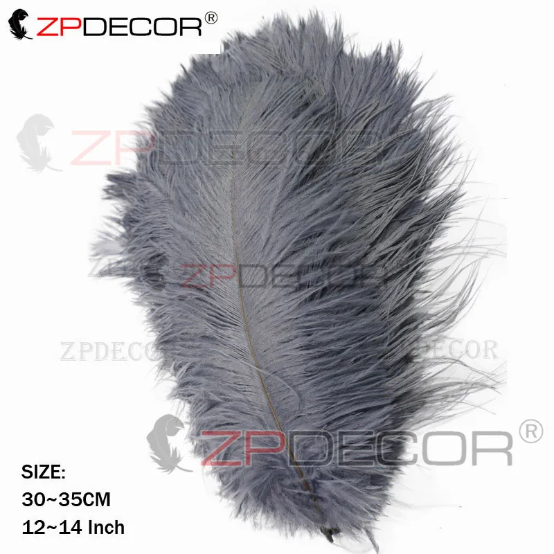 Серый ZPDECOR натуральное высококачественное страусиное перо 30-35 см/12-14 дюймов для рукоделия свадебных ювелирных изделий ремесло карнавальное платье - Цвет: Серый