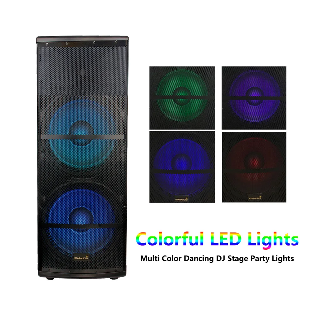 구매 5000W 듀얼 15 인치 전원 활성 DJ PA 블루투스 스피커 2 채널 UHF 핸드 헬드 무선 마이크 시스템 SDMN-15RGB + SMU-0215A