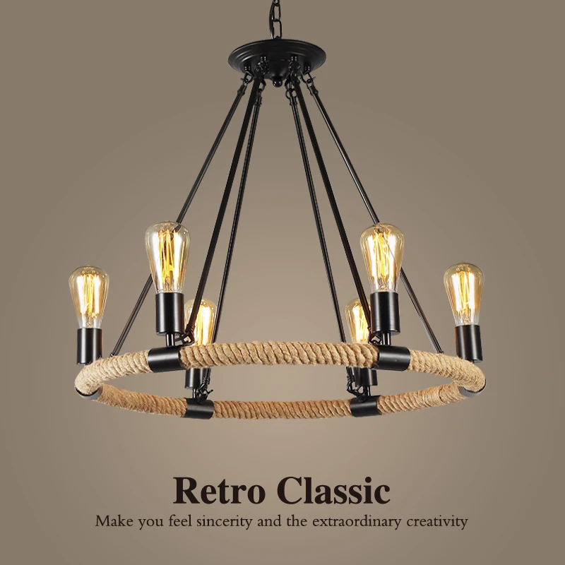 Circular Annular Antique Vintage Retro Hemp Cable Cord Wire Rope Pendant Light Lamp Loft For Dinning Room Foyer Restaurant Cafe | Лампы и