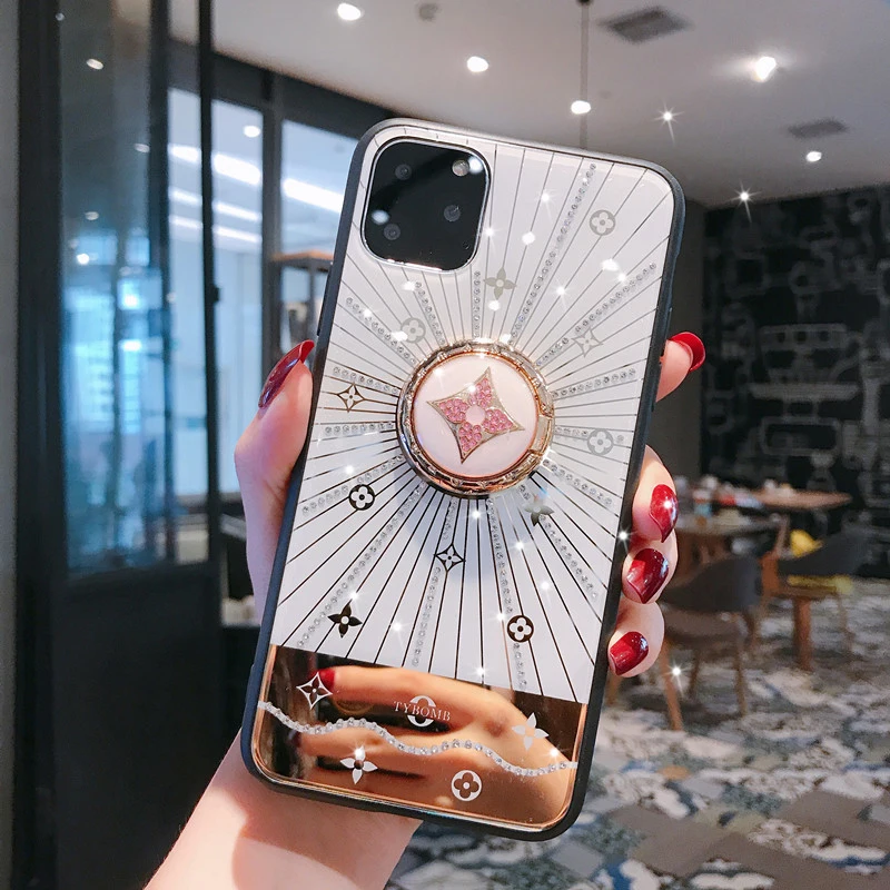 white Для Apple iphone 11 чехол роскошный Алмазный с кольцом подставка Золотой защитный чехол для iphone 11 Pro Max iphone 11 11Pro - Цвет: white