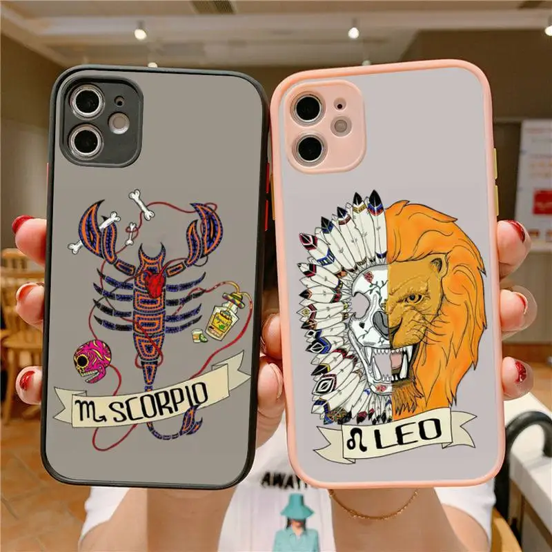 

Twelve Constellations Phone Case For iphone 12 11 13 Pro Max X XS Max XR 7 8 6 Plus 12mini Translucent Matte Shockproof Case
