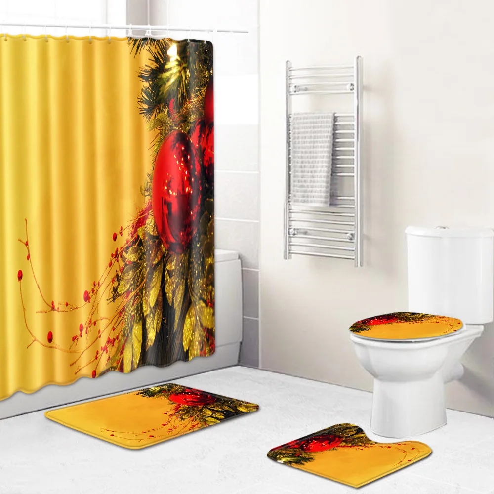 Занавеска для душа/коврик ванной/коврик унитаза набор Санта Клауса с рисунком