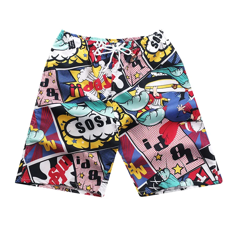 

Spring and summer new pure color youth Capris comfortable printing casual fashion loose straight shorts men's beach pants