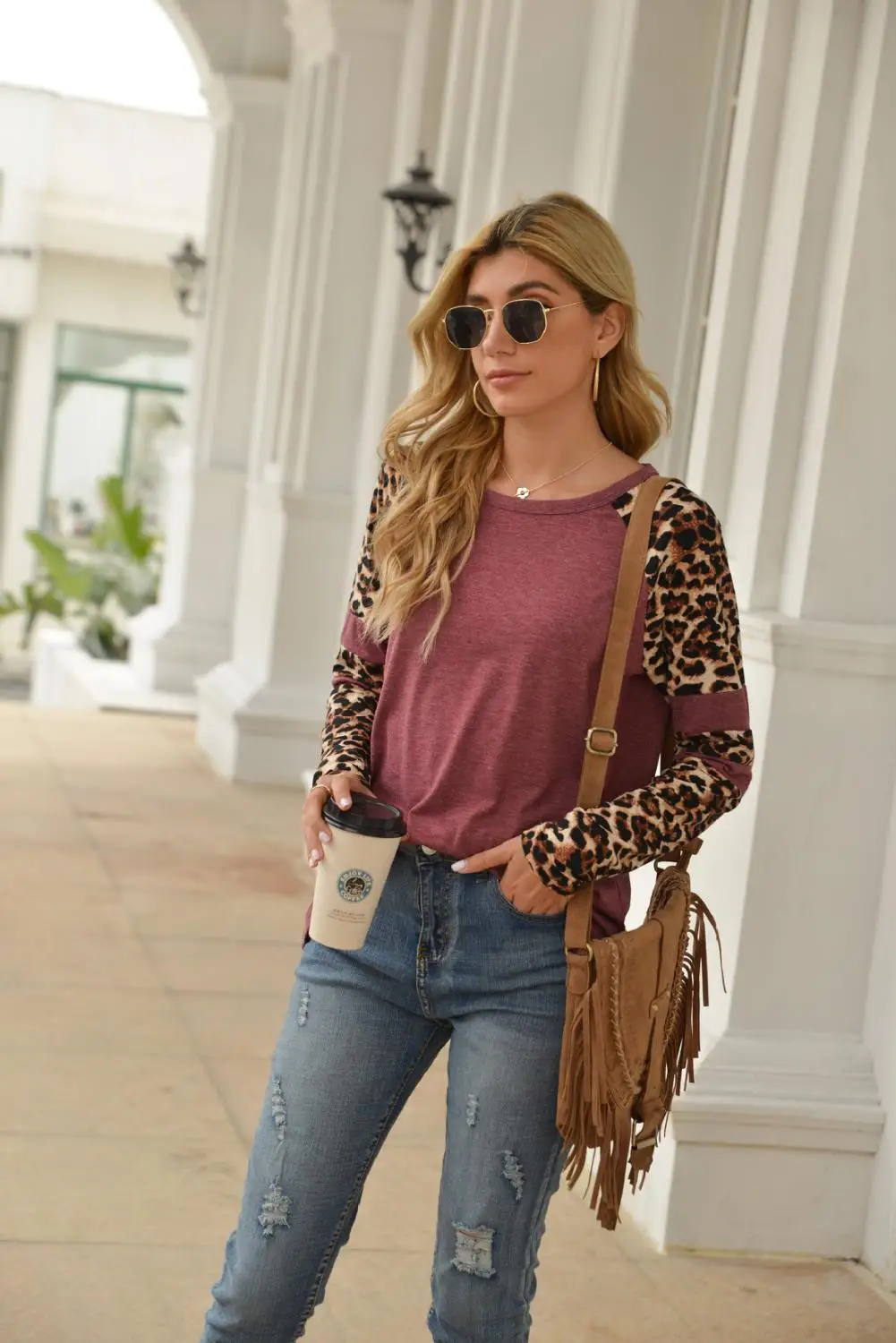 

New Leopard Print Long-Sleeve T-Shirt Women Fashion Slim Stitching Round Neck T-Shirt Top 2021 High Quality Casual Loose T-Shirt