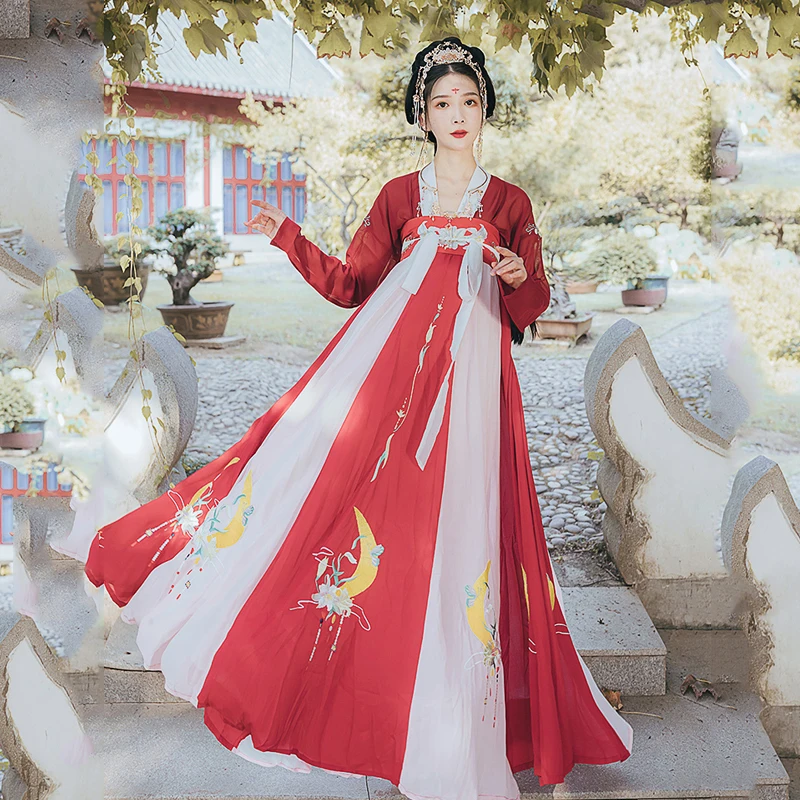 New Fairy Hanfu Red Top 6m Skirt Hem Cosplay Chinese Ancient Clothing Women's Wear Rave Girl Performance Festival Outfits 3264 |