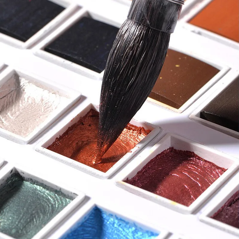 36/48 Colors Solid watercolor paint set beginner pearlescent hand-painted iron box art supplies |