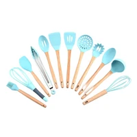 silicone kitchenware set with wooden handle food clip whisk bottle opener household spatula kitchen cooking spoon spatula 1pcs
